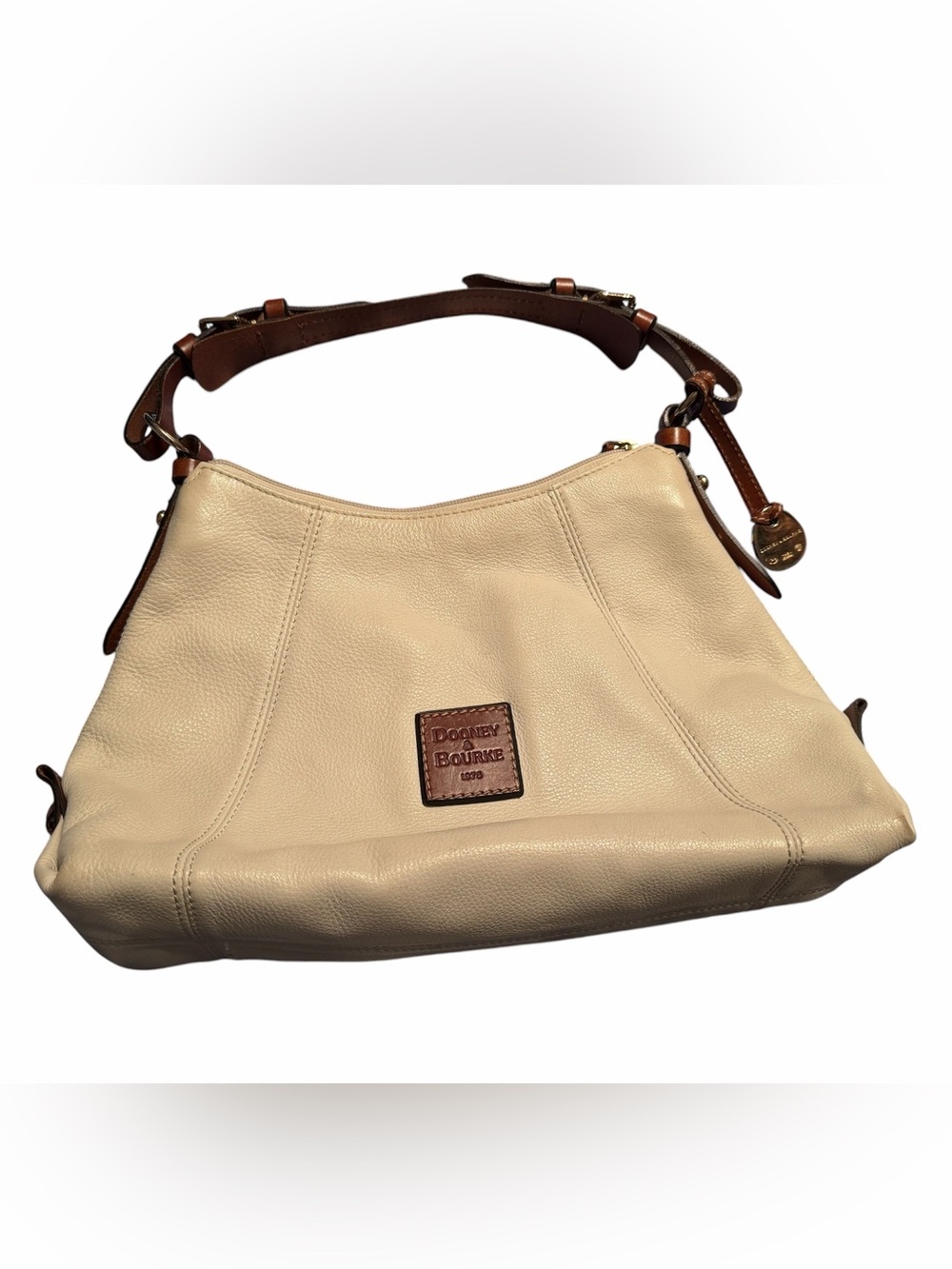 Dooney & Bourke Cream Leather Shoulder Bag with Brown Strap